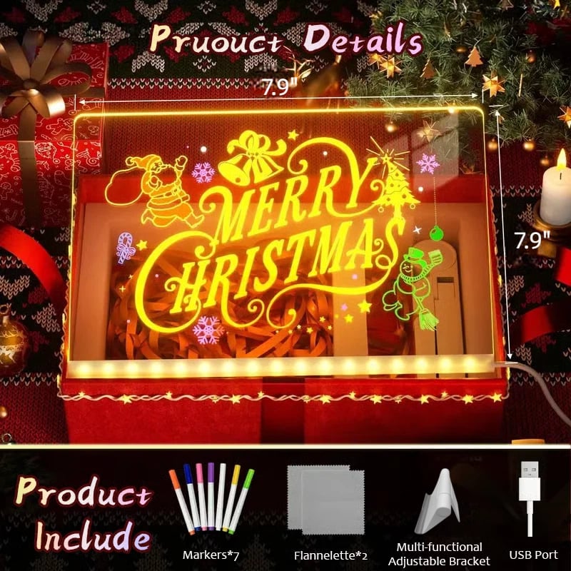 🎅The perfect gift for this Christmas🎁Creative Rewritable Acrylic LED Message Board 🎨 (set come with 7 Pens)