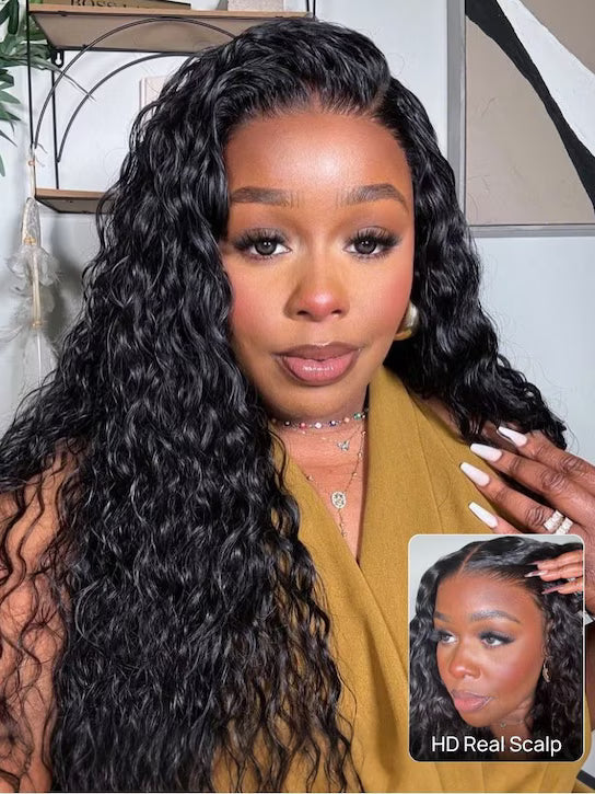 NadulaHair 7x5 Bye Bye Knots Wig 2.0 Invisible Knots Water Wave BlendAway HD Glueless Lace Wig Put On and Go