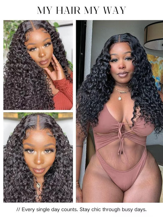 NadulaHair 7x5 Bye Bye Knots Wig 2.0 Invisible Knots Water Wave BlendAway HD Glueless Lace Wig Put On and Go